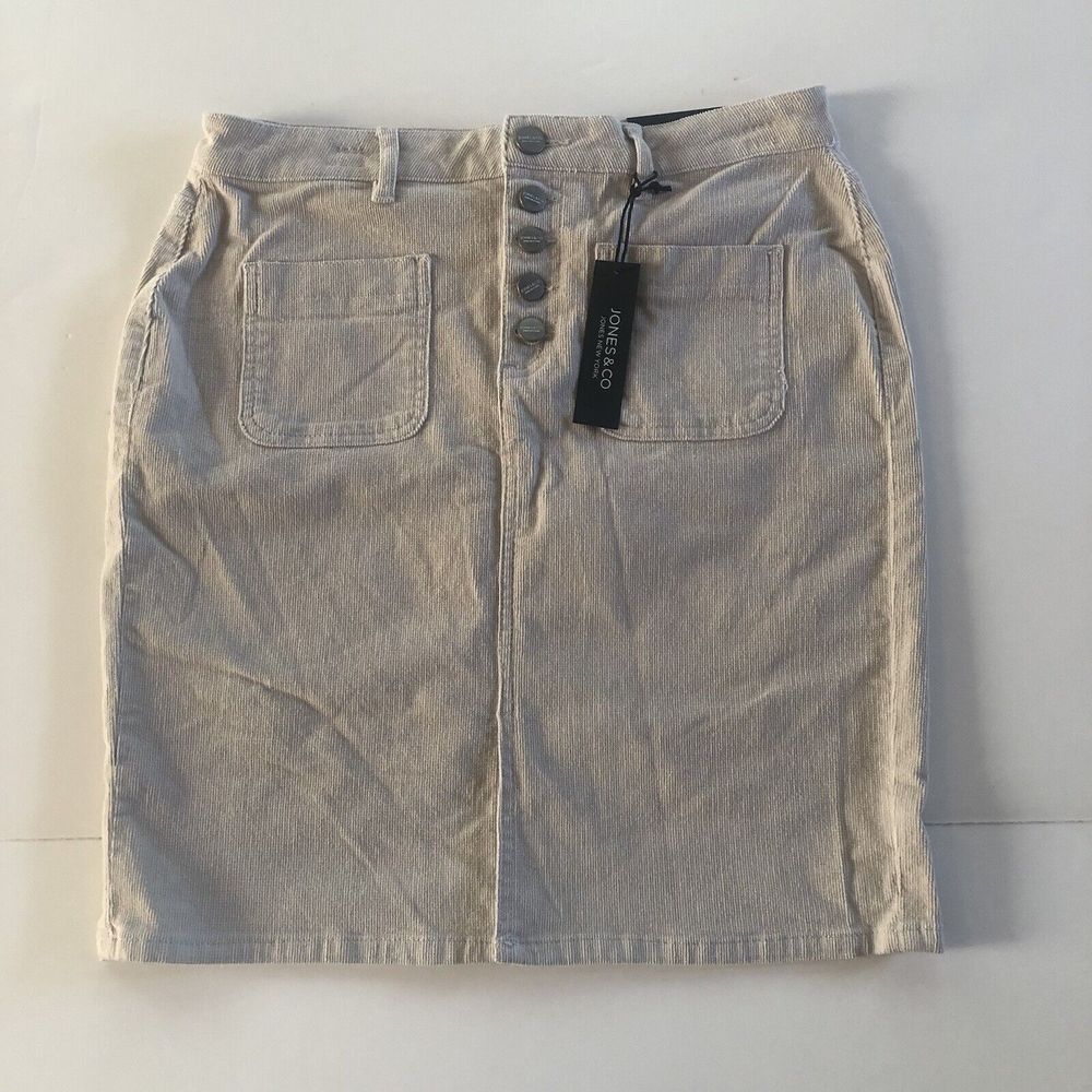 Jones New York Women's Skirt Tan Pocket Button Front Corduroy Size 6